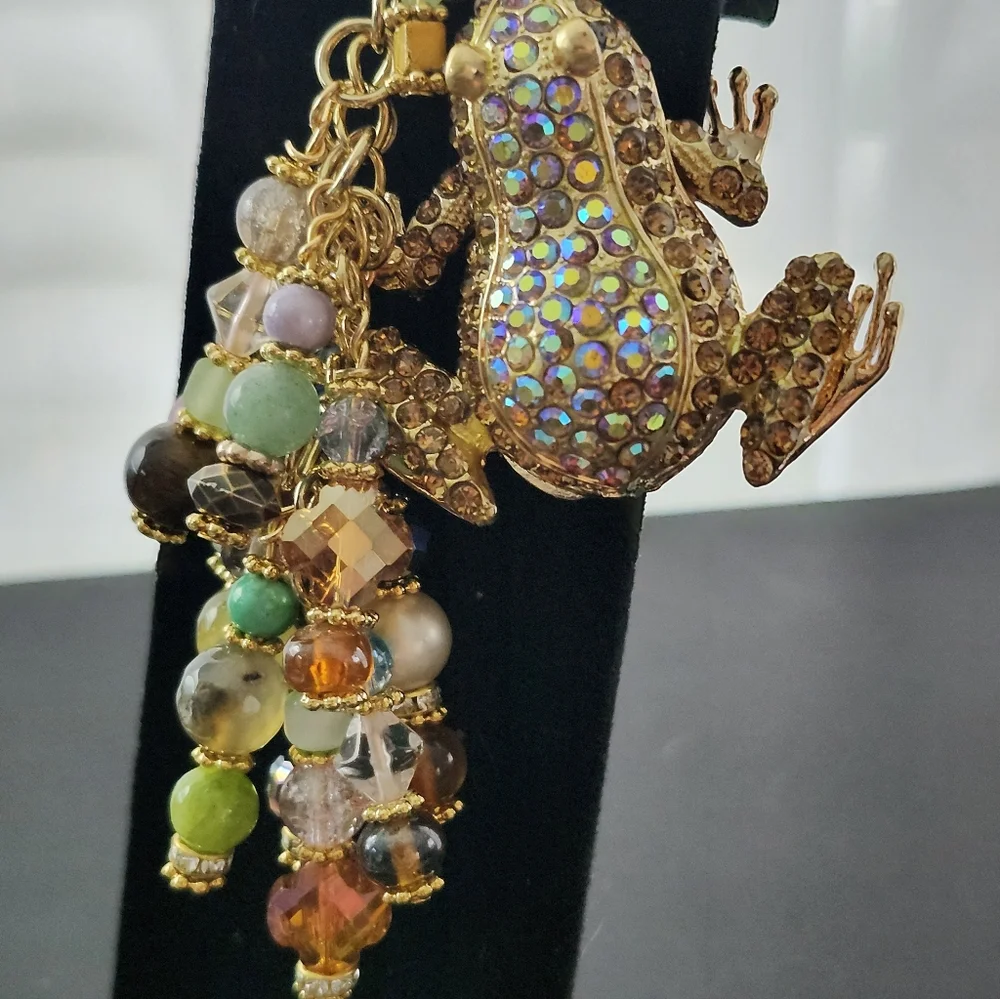 Frog Purse Charm or Keychain Aventurine Agate Tourmaline Handcrafted